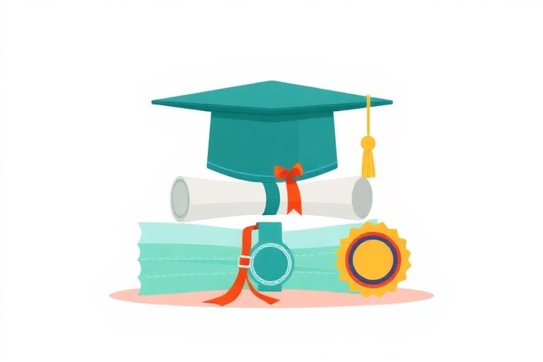 Illustration of a graduation cap, rolled diploma and trade certificate stacked in tiers, representing professions ranked by qualification. Images and Photos created by www.jobrank.com